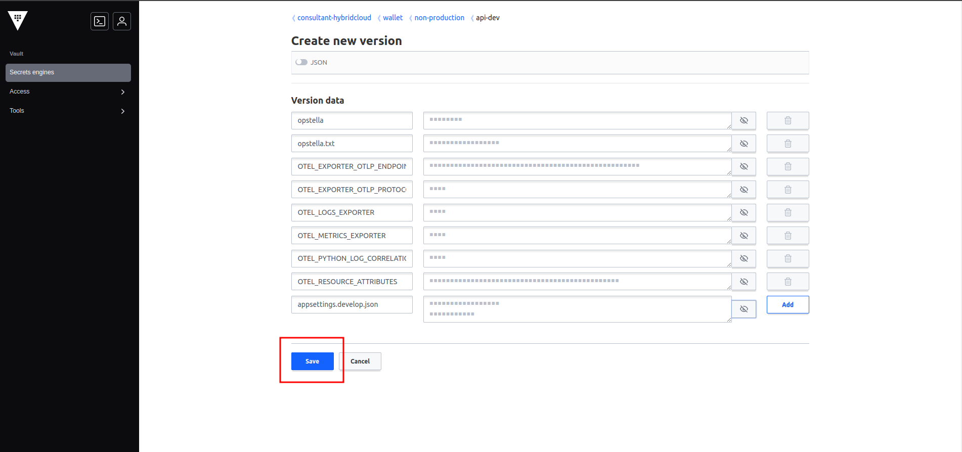Img Vault Secret Create Save