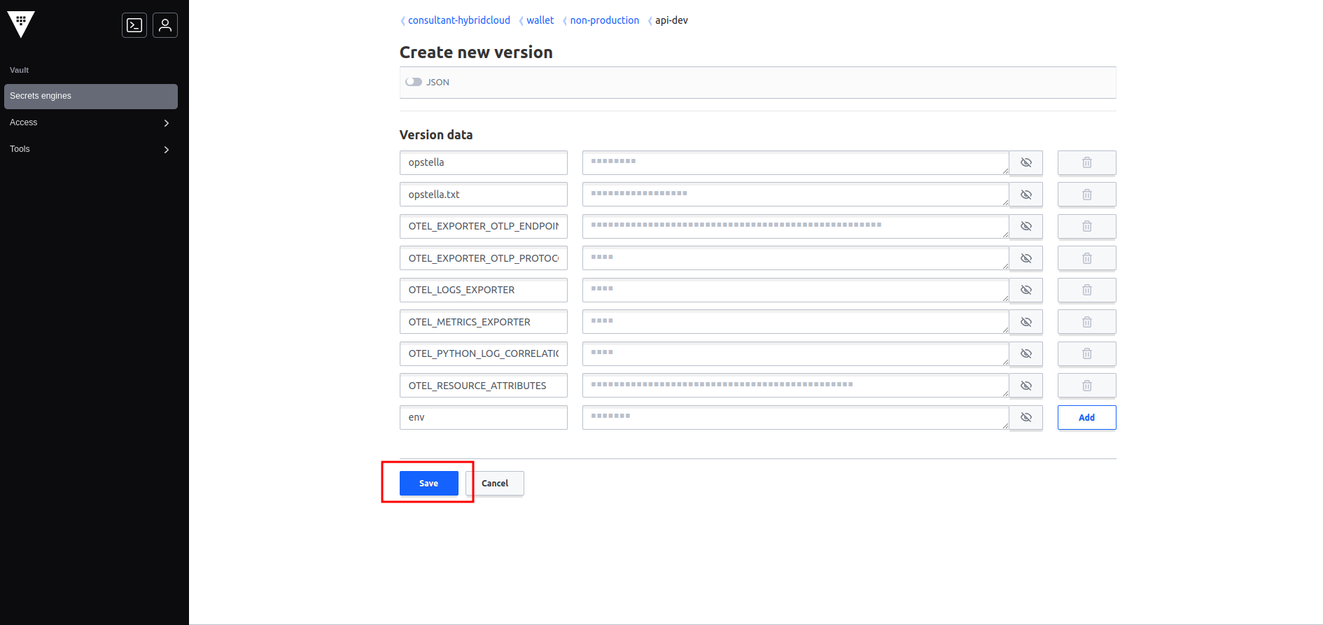 Img Vault Secret Create Save